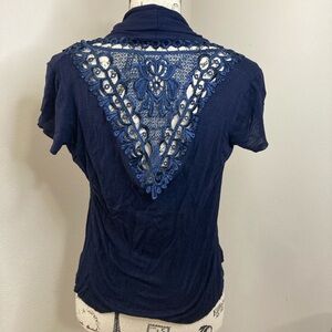 Vintage Suzie lightweight short sleeve sweater with lace Sz L